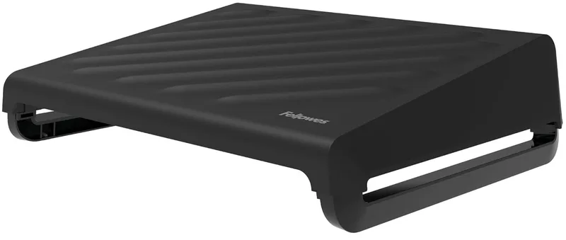 Repose-pieds Fellowes Breyta noir à surface texturée, vu de côté