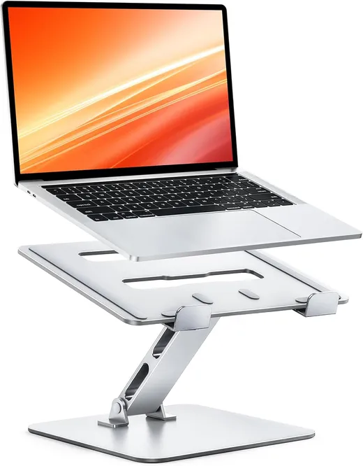 Ordinateur portable sur un support en aluminium CIRYCASE, avec la plateforme perforée vue en transparence